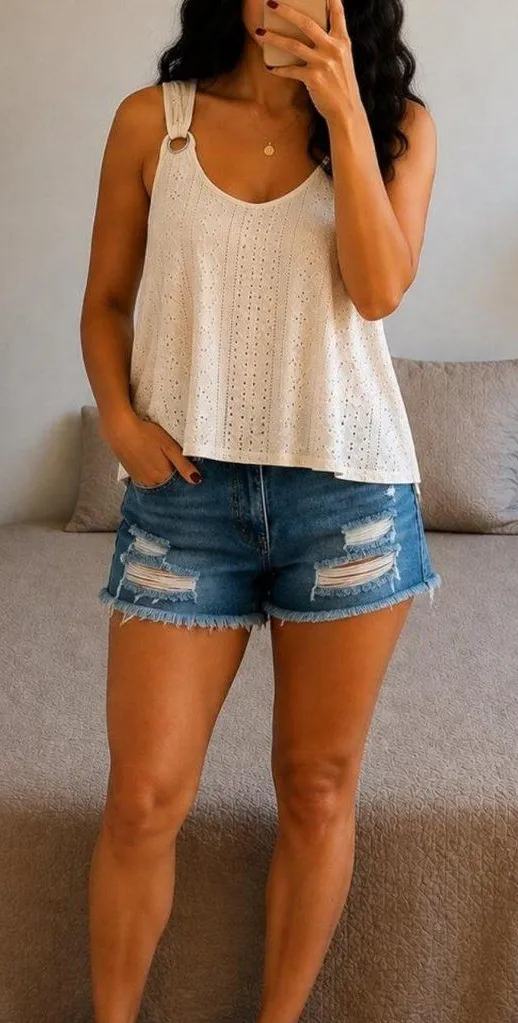 White Eyelet Cold Shoulder Top Size L