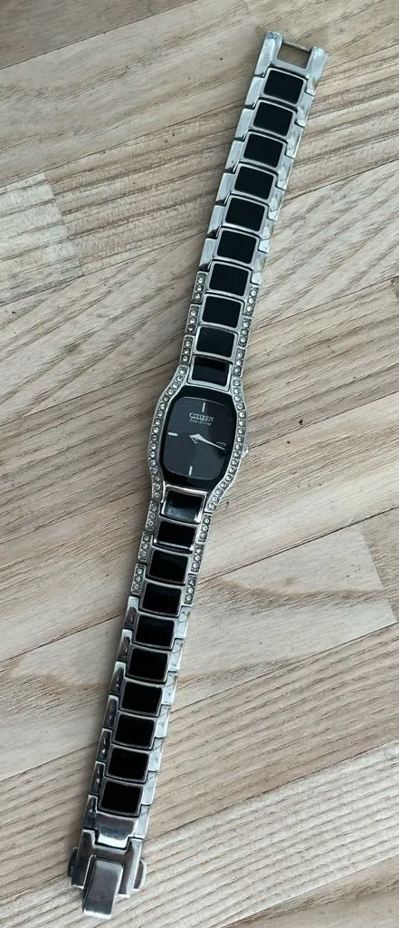 Citizen Eco-Drive Ladies Watch Crystals Black Dial and Bracelet Solar Powered