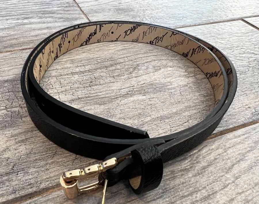 Betsey Johnson Faux Leather Belt Brass Adjustable Medium Womens Black Gold 90s