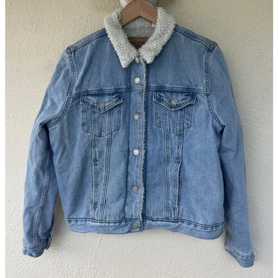 Signature Gold Levi Strauss Sherpa Trucker Jacket Chore Barn Size XL Blue Denim