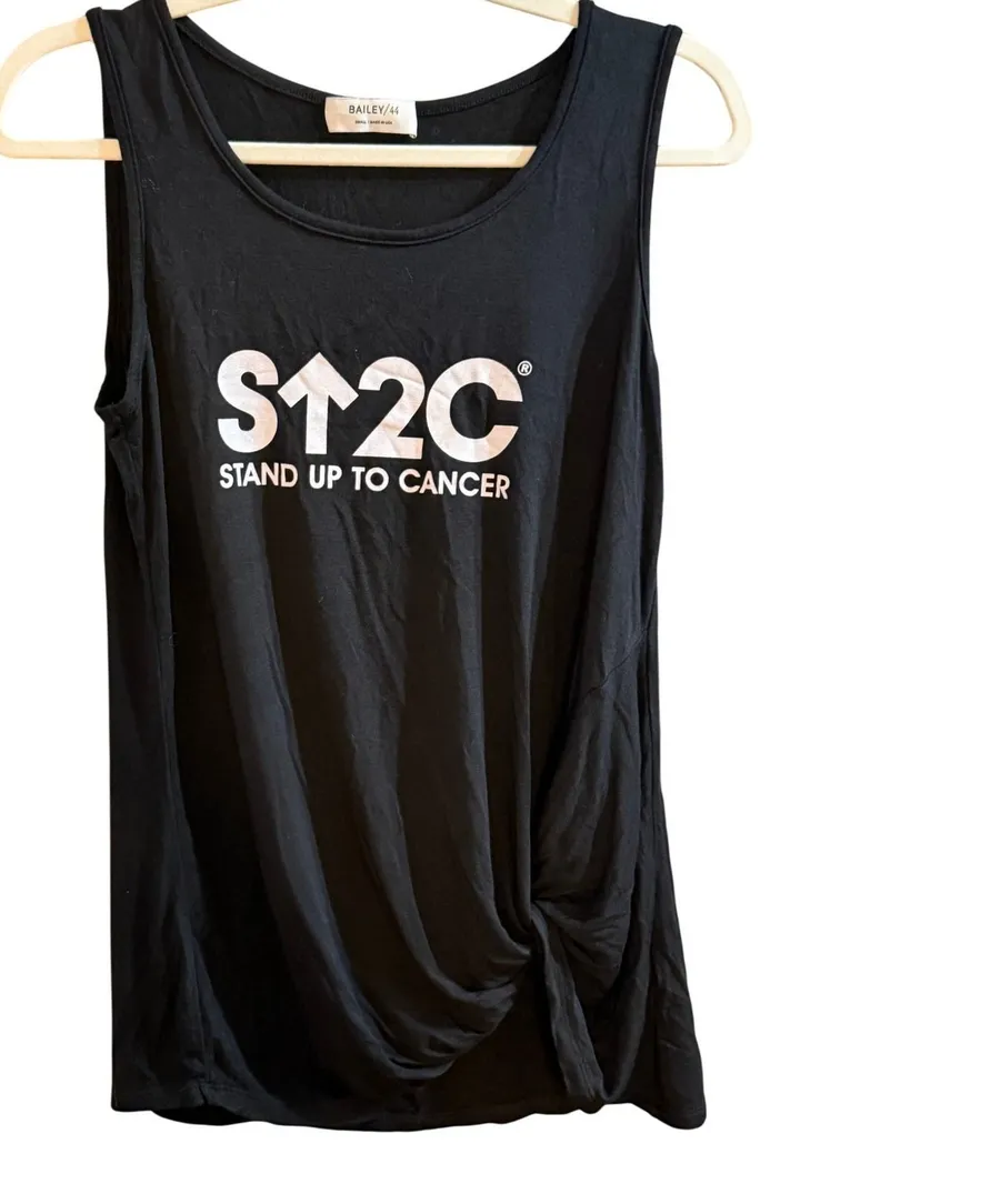 Bailey 44 Stand Up To Cancer Black Graphic Twist Front Tank Top Small