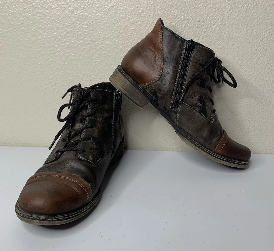 Remonte Boots Sz 38 US 7.5 Brown Metallic Zip Up Short Ankle Chukka Shoes