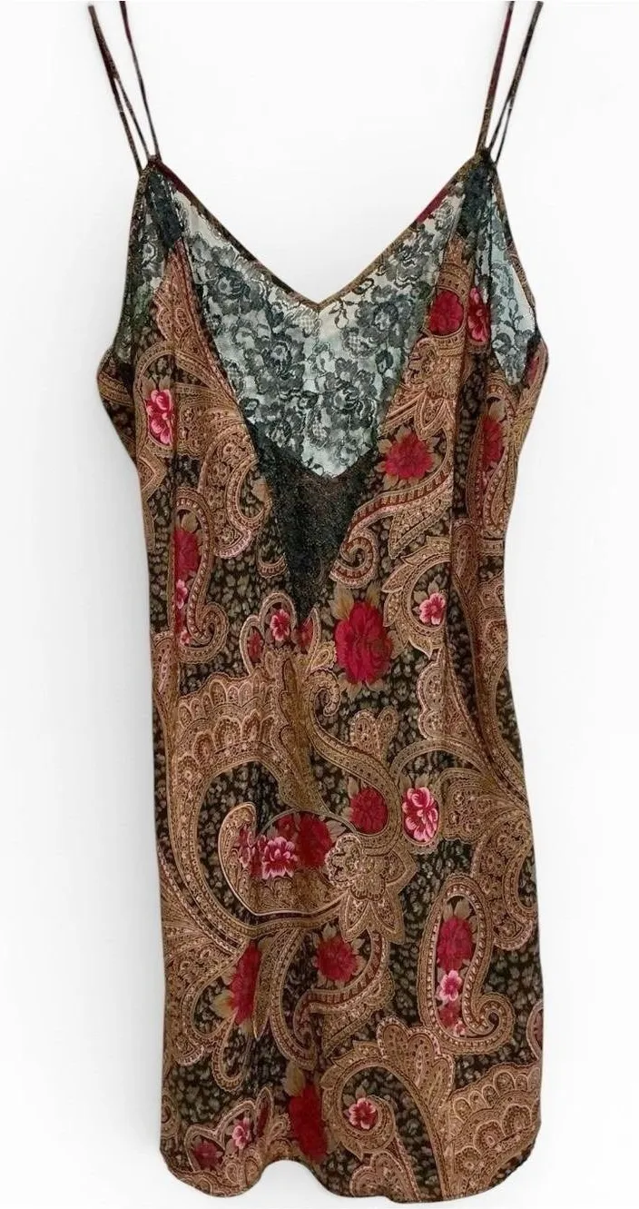Vintage Victoria's Secret 80s Slip Dress Lace Floral Paisley Lingerie Medium