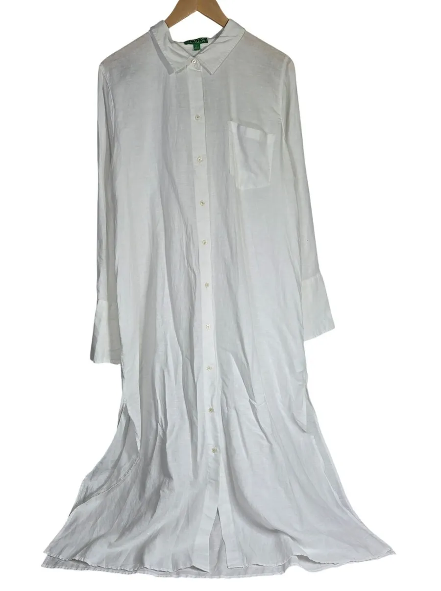 J. Crew White Linen Cotton Blend Button Down Long Beach Shirt XL BP237