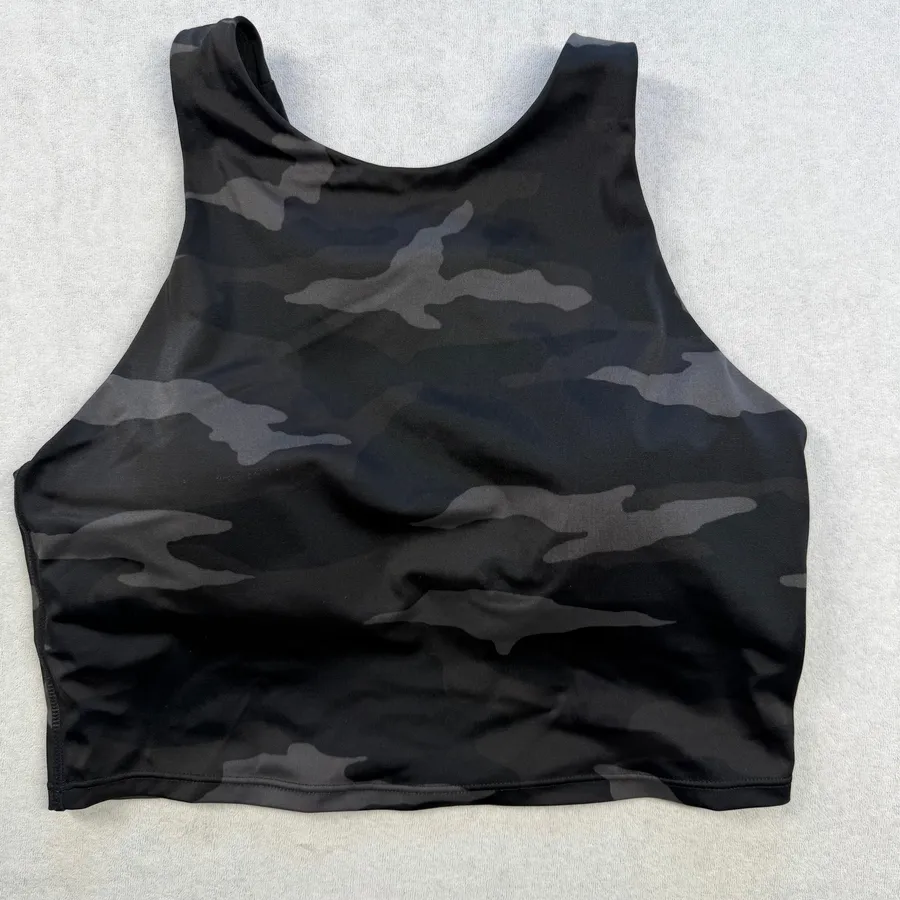 Athleta Conscious Crop Bra Black Camo Longline Sports Bra Size M Padded