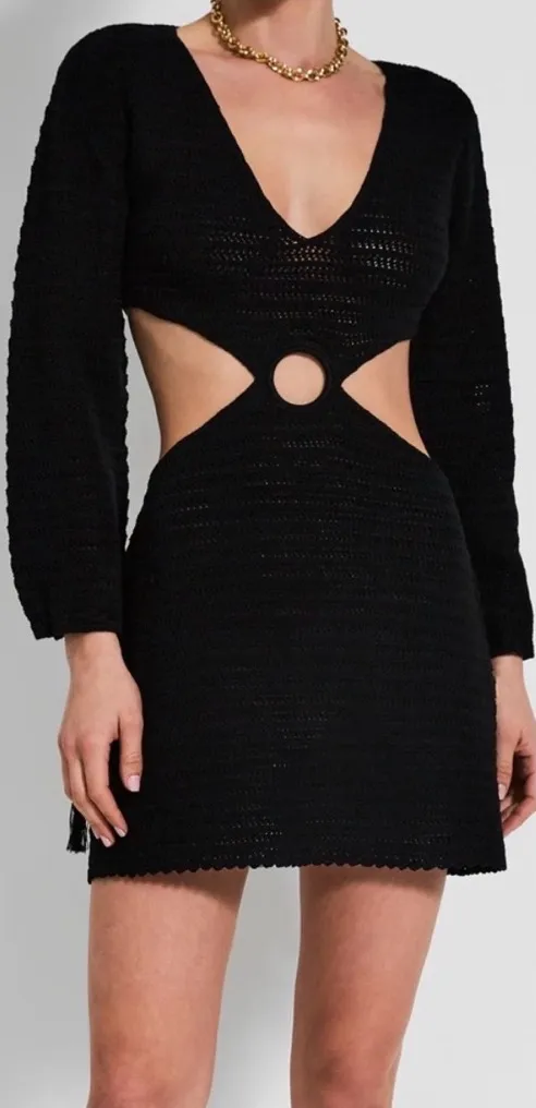 Devon Windsor Fallon Dress Crochet Cut Out Ring Coverup in Black