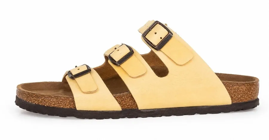 Birkenstock 39 8 Sandals Florida Leather Yellow Triple Strap Slide Germany