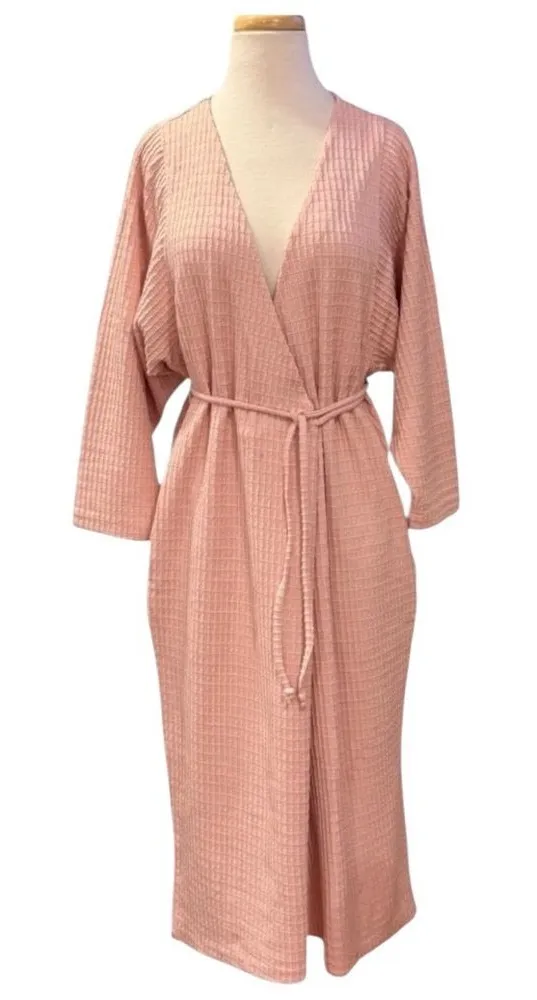 Mara Hoffman Dusty Pink Waffle Weave Wrap Coverup Midi Dress Oversized XS