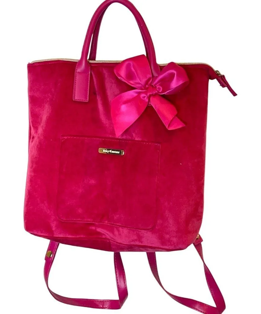 Juicy Couture Velvet Tote Bag Hot Pink Backpack Satin Bow Size M