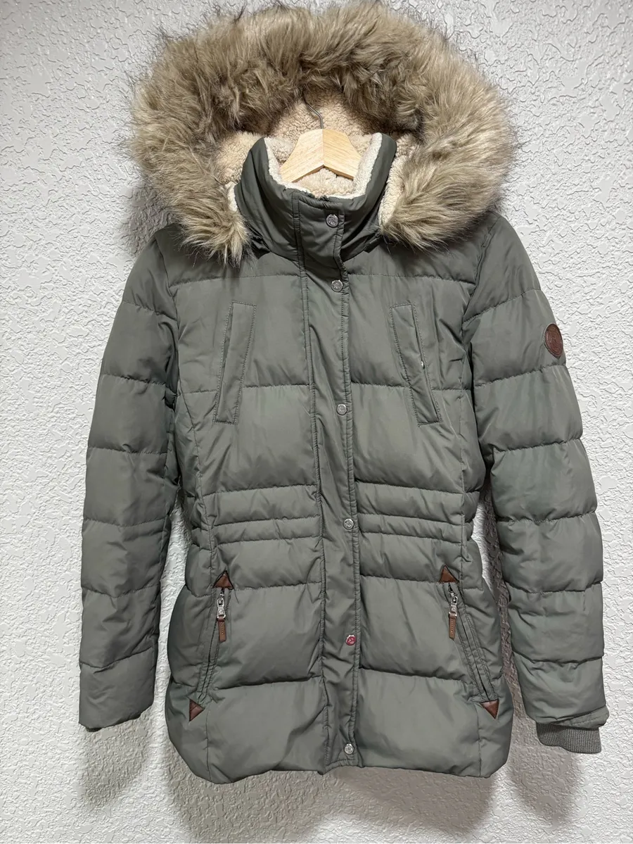 Ralph Lauren Down Olive Green Quilted Puffer with Faux Fur Trim