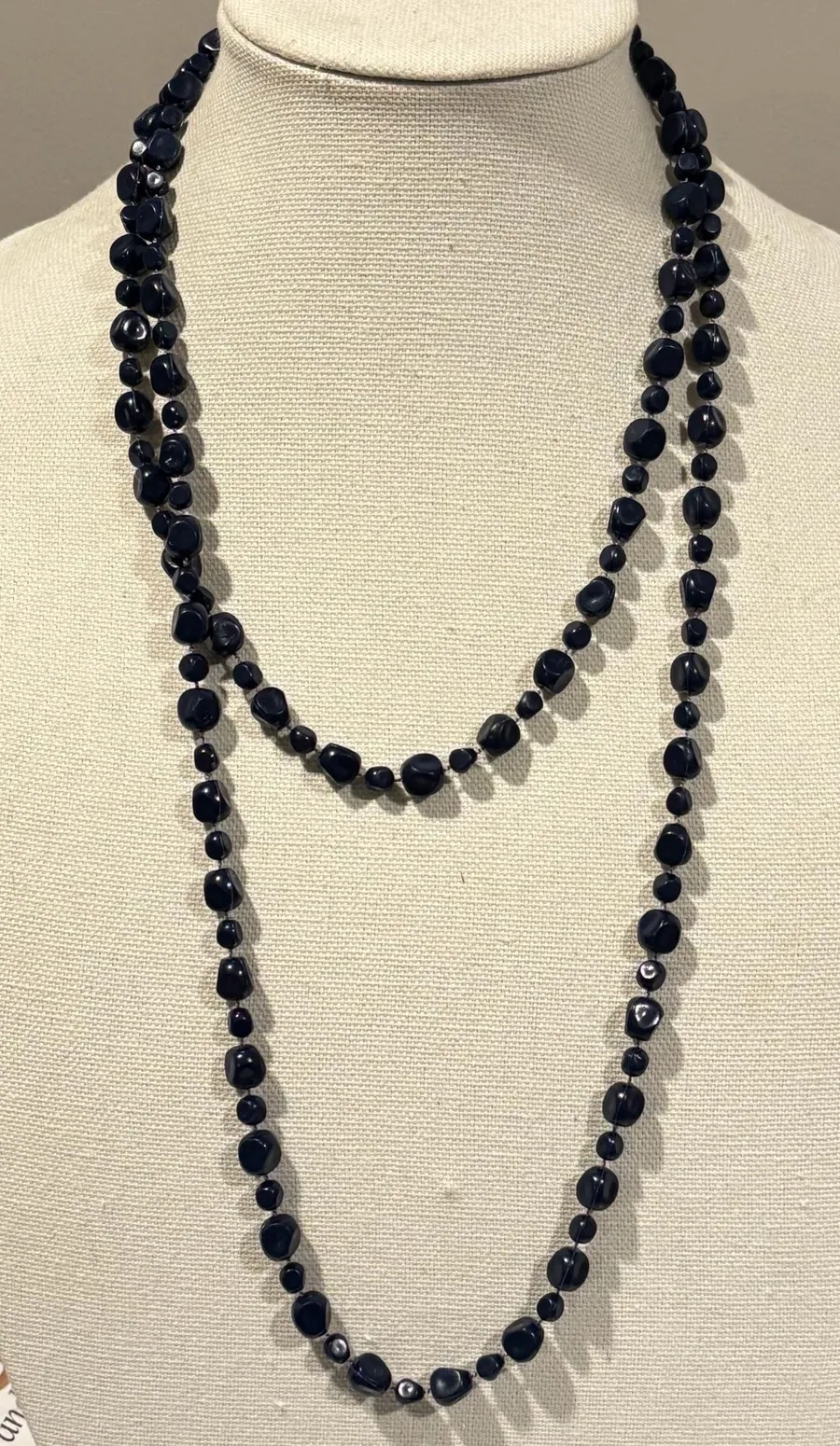 Vintage Double Strand Graduated Jet Black Bead Necklace