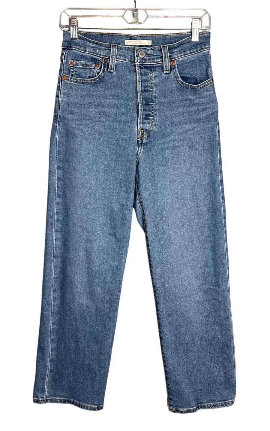 Levi's Ribcage Straight Ankle Jeans Size 26 Super High Rise Button Fly