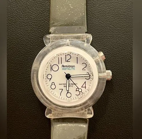 Vintage Armitron Instalite, 25/6501, All Acrylic Case, Clear Band Watch White