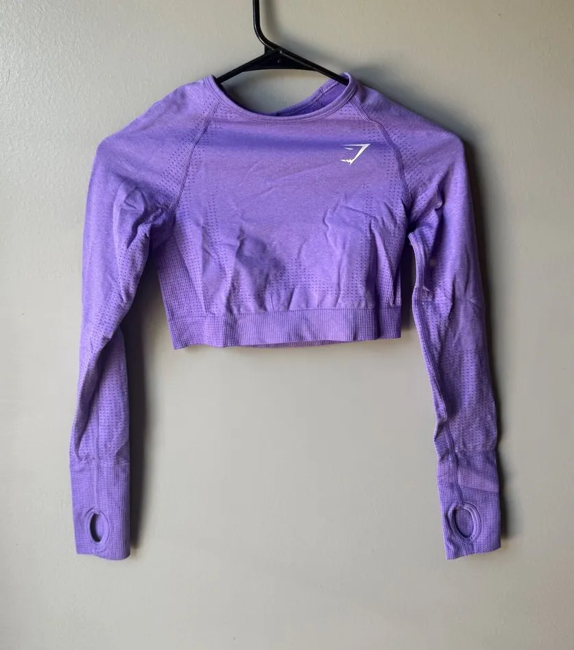 Gymshark Purple Seamless Long Sleeve Crop Top Women’s Small Thumb Holes