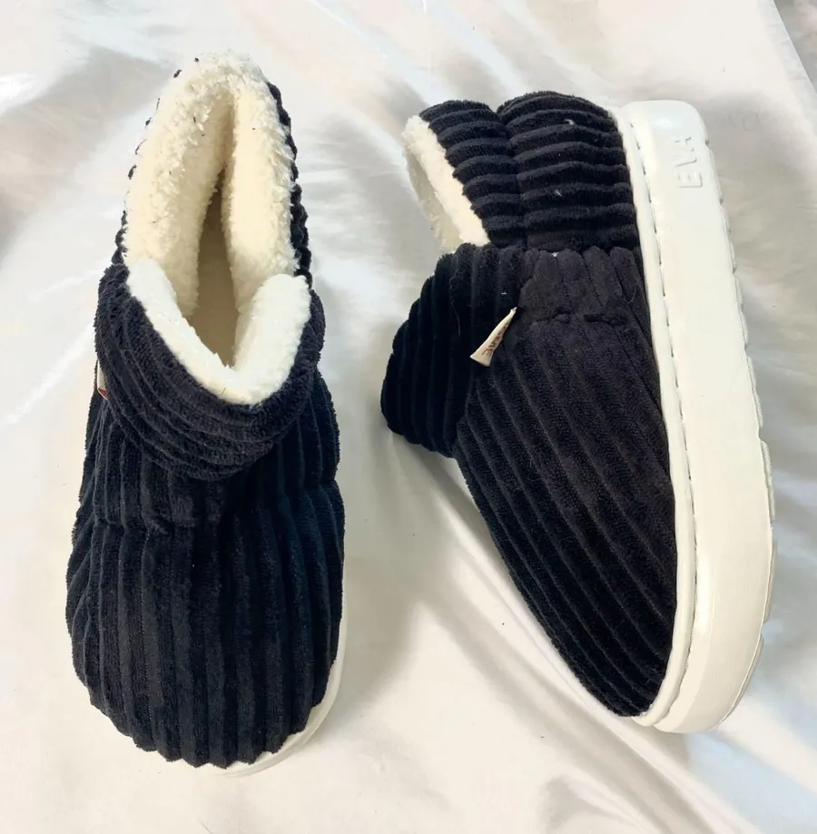 NEW Eva Home Cute Coquette Black Soft Corduroy House Shoe Slippers US 6 / 7