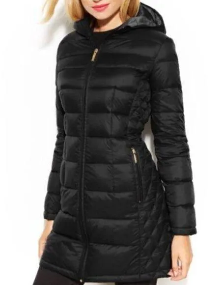 Michael Kors Black Quilted Down Puffer Coat Size M