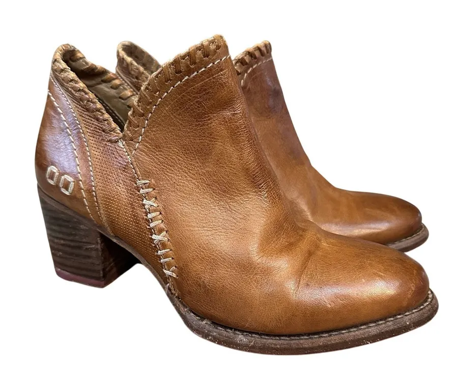 Bed Stu Cobbler Carla Brown Leather Booties Womens 6.5 Ankle Boots Side Zipper