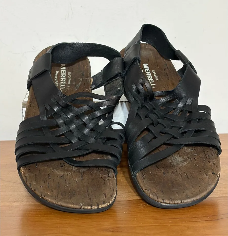 Merrell District Muri Backstrap Black Leather Woven Sandals J97334 Womens 8