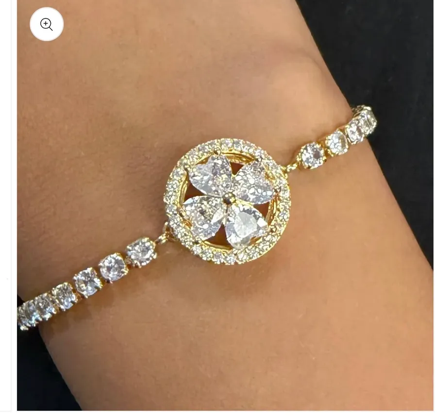 Rotating Spinner Halo Crystal Bracelet – Tennis Style Gold