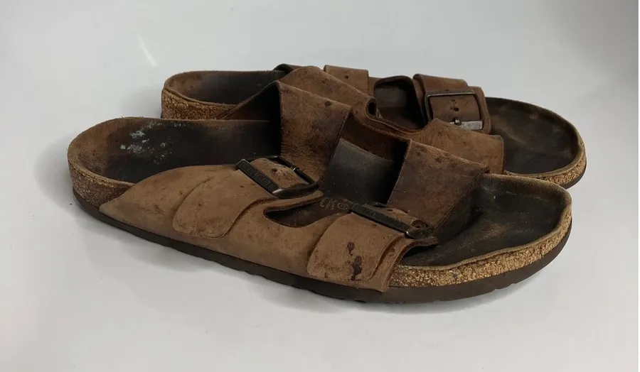Birkenstock Arizona Sandals Women 41 Brown Fair Leather Two Strap Slides