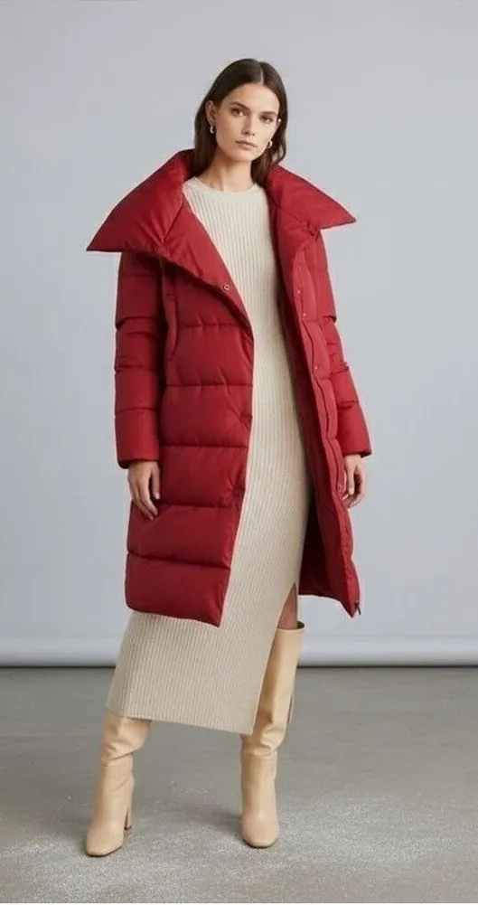 MNG Mango Basics Red Water-Repellent Quilted Puffer Cotton Blanket Coat Sz M/L