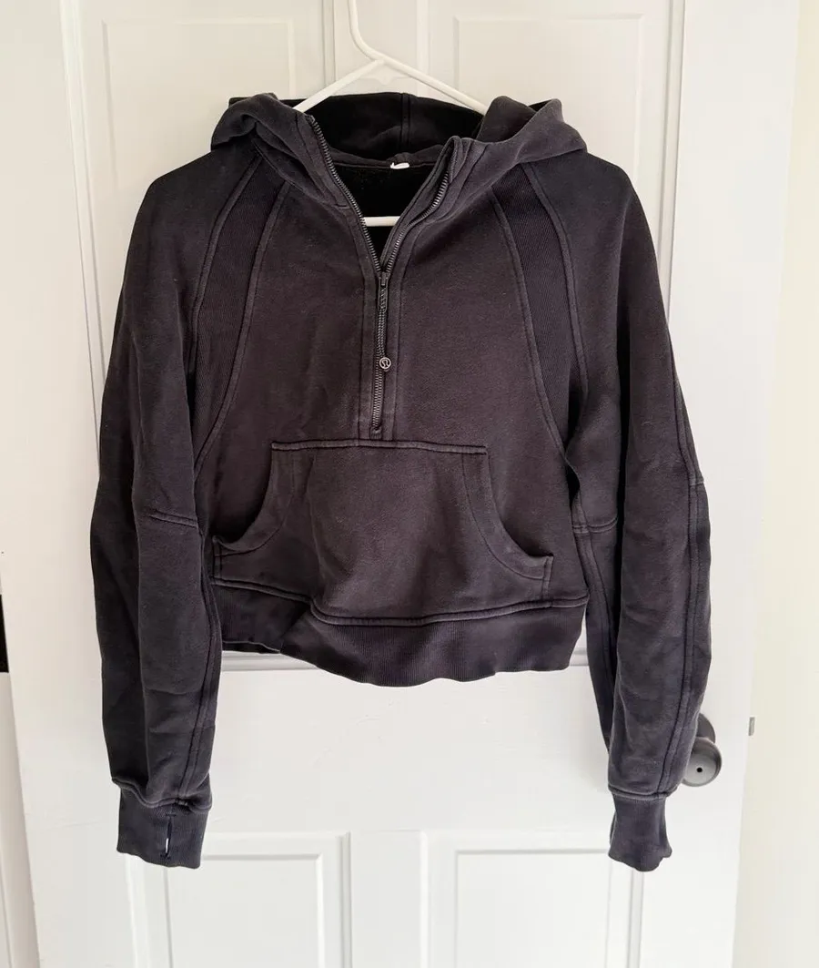 Lululemon Scuba Half Zip Cropped Hoodie Black Size S 6 Fleece Thumbholes