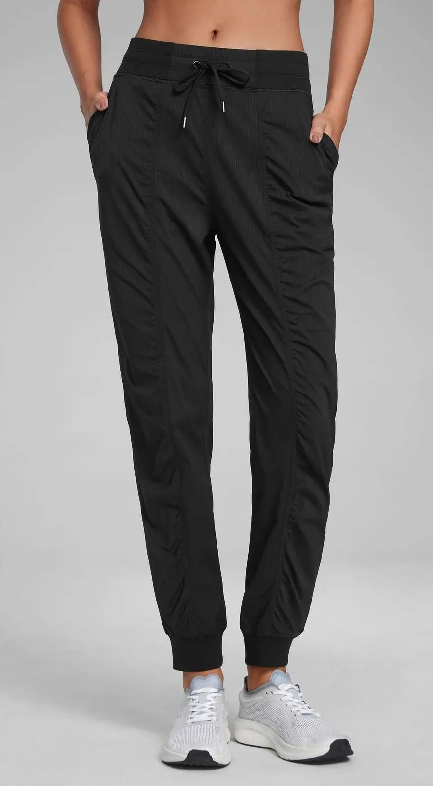 CRZ YOGA Joggers Pants Womens L 12 Black Dance Studio Striped Ruched Pockets 30"