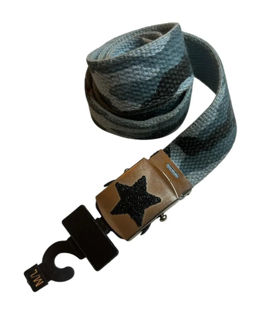 Camo Belt Y2K Skater Punk Black Star Webbed Canvas Blue Gray Utility M/L 39" NWT