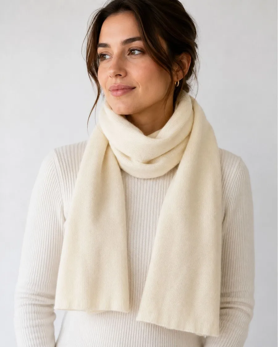 Women's Haberdashers Scarf Cream Angora Wool Blend Vintage 80s Fuzzy Soft Warm