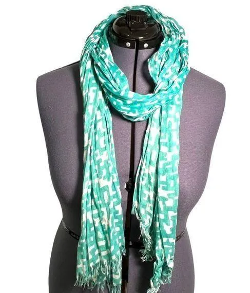 Neck Scarf Green White Geometric