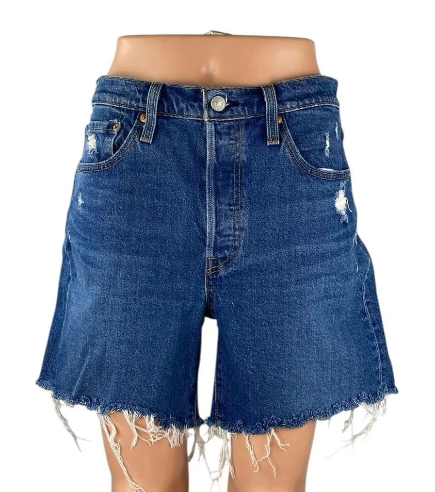 Levi's Premium Women's Blue Dark Wash Distressed Cutoff Denim Jean Shorts Size M