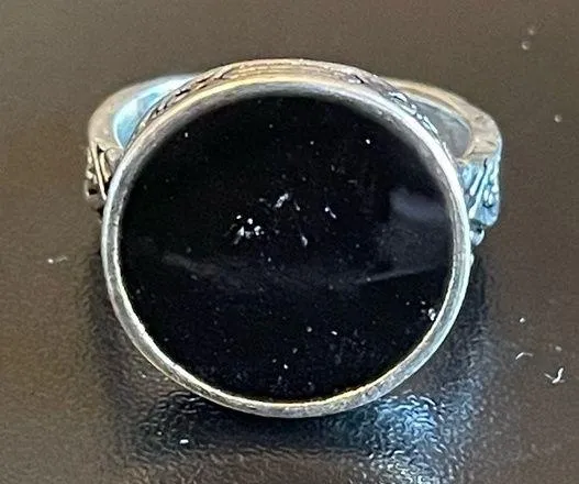 Round black obsidian S925 silver woman ring size 6.5