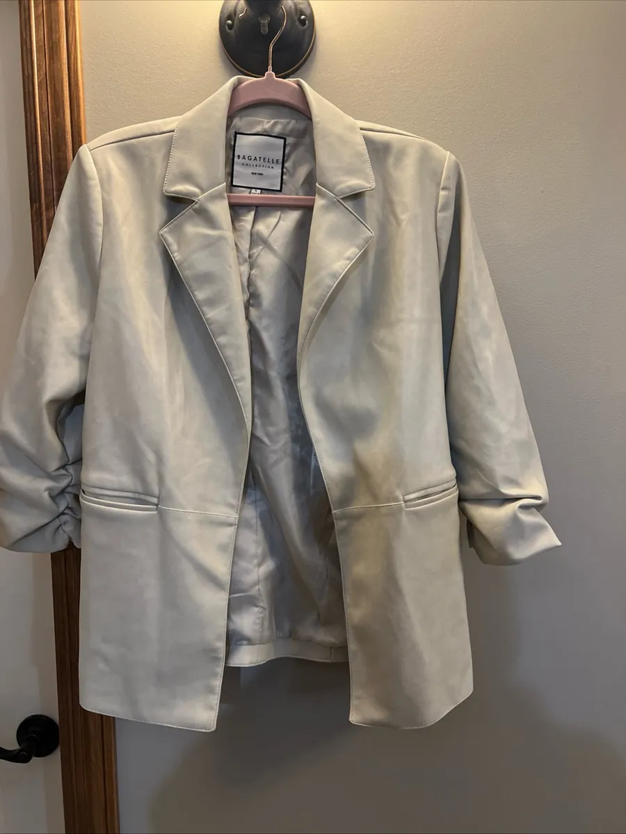 bagatelle Cream Vegan Leather Blazer Jacket