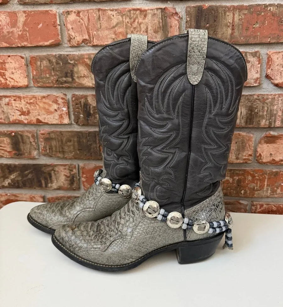 Westex Womens Boots Size 10 Concho Boot Harness Chain Gray Black Leather Western
