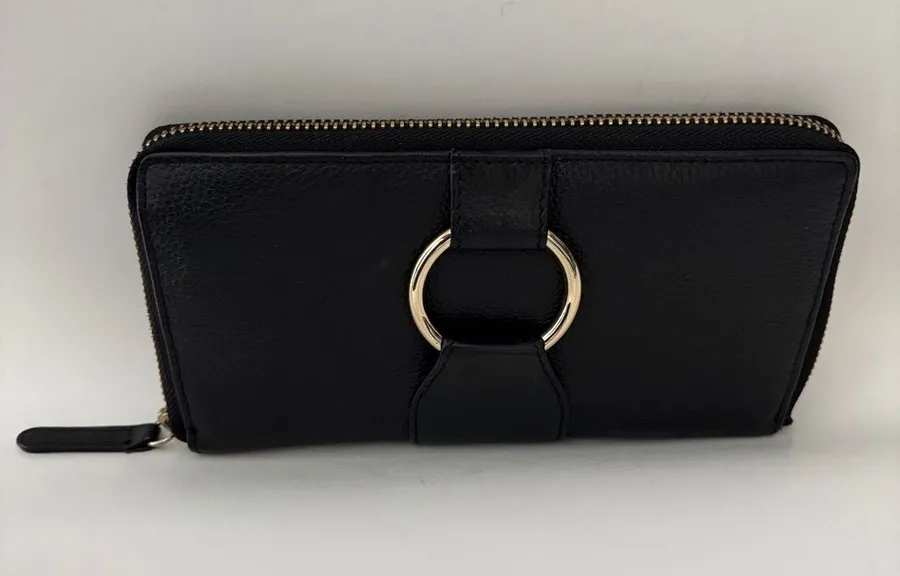 Cynthia Rowley Black Genuine Leather Zip-Around Wallet