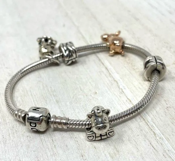 5 charm “plush” themed 5 charms sterling silver bracelet