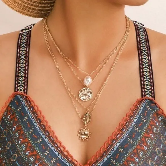 3/$30 ๐ Multi Layered Charm Necklace Gold