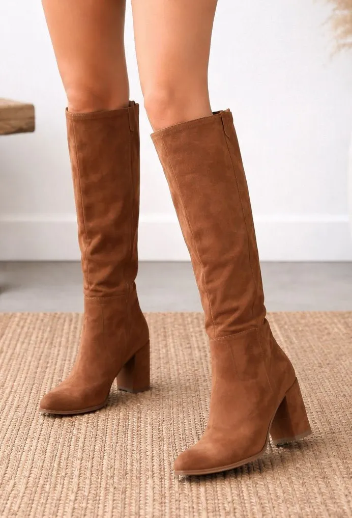 Mi.iM cognac Knee High Boots Block Heel Size 7 Fall Western Chic Brown