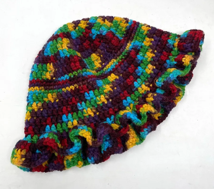 Handmade Crochet Crocheted Kaleidoscope Pattern Large Floppy Bucket Hat Unisex Purple