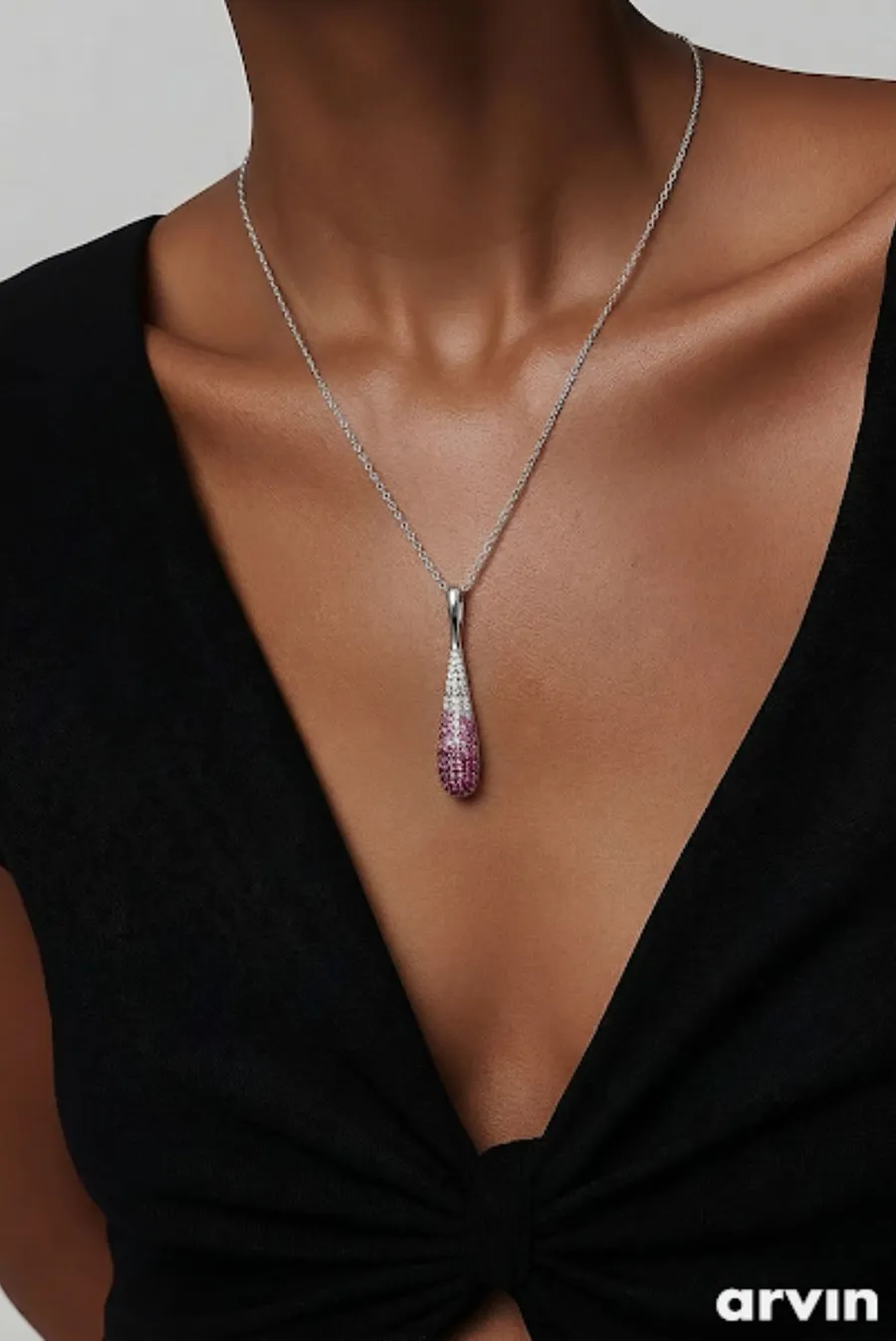 NVC Stamped Silver Tone Pendant Necklace Multi Color Rhinestone Pendant