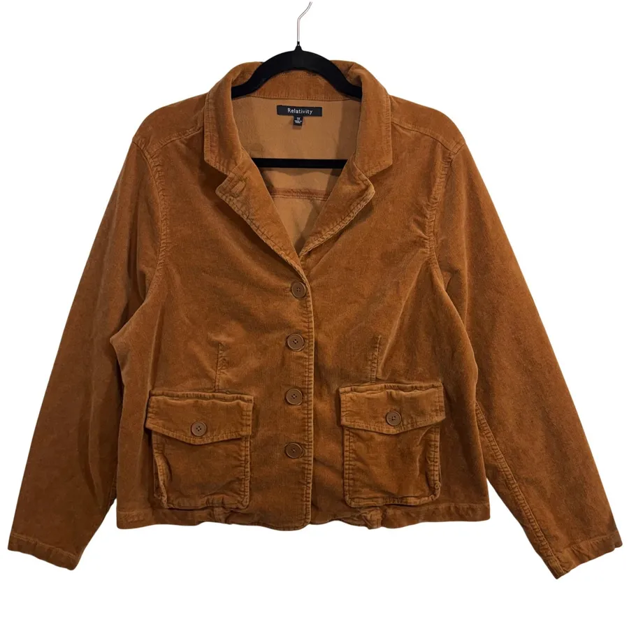 Relativity 1X Corduroy Jacket Brown Fall Western Academia Preppy Posh Rustic 90s