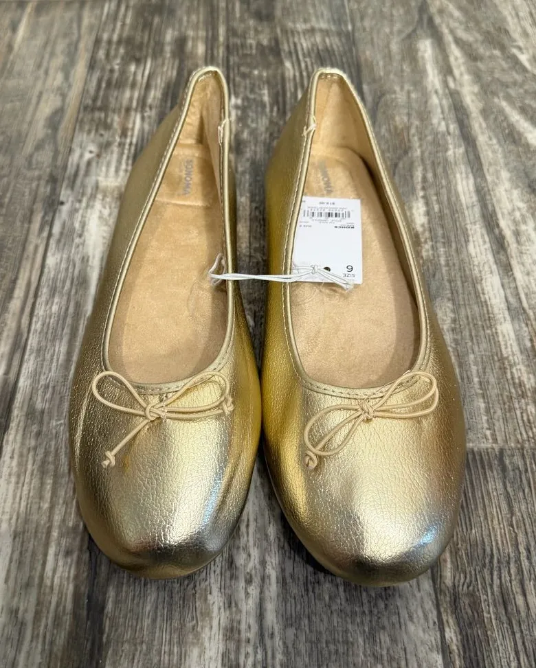 Gold Ballet Flats with Bow Accent - Women's Shoes Size 9