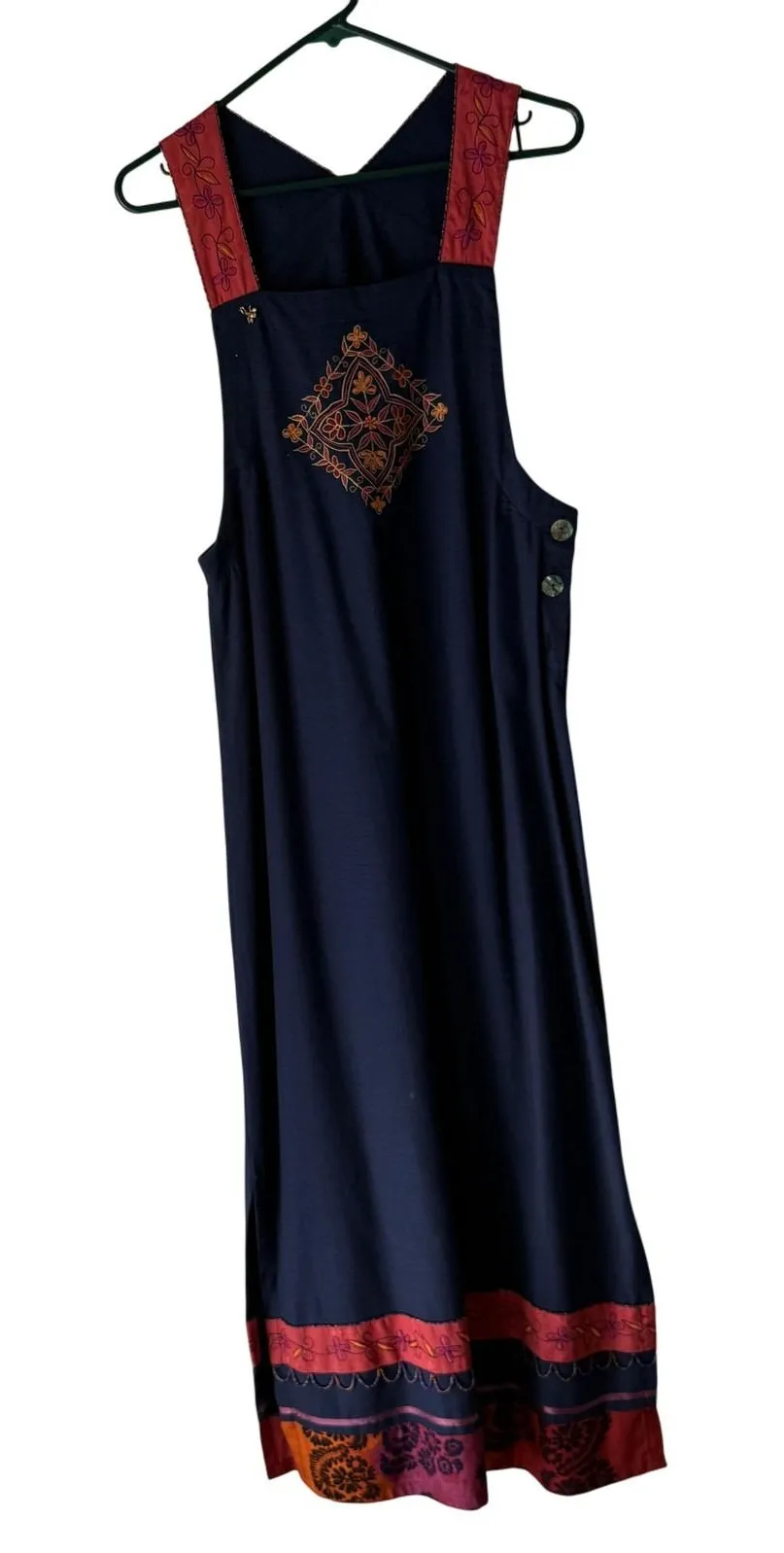 Boho Maxi Dress Vintage Artsy Large Embroidered Floral Sleeveless Ethnic Beaded
