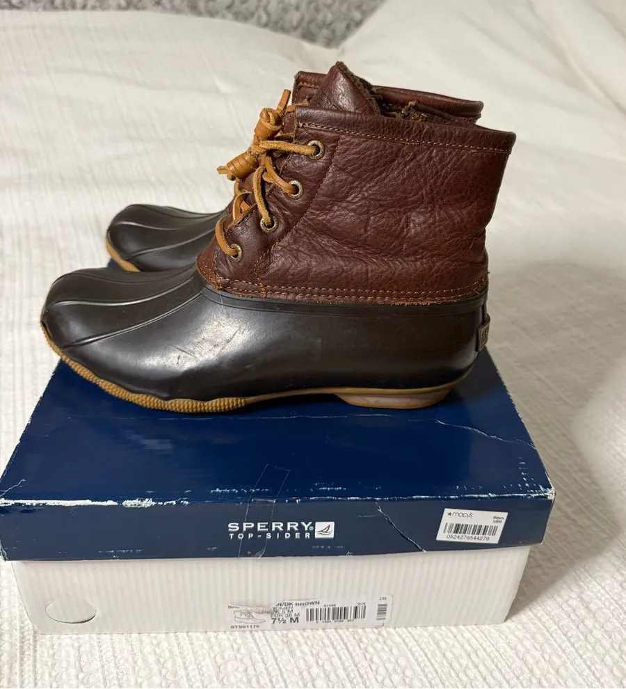Sperry Two-Tone Brown Leather & Dark Rubber Duck Boots