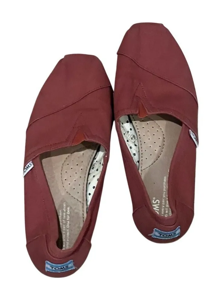 TOMS Classic Alpargata Slip-On Flats Womens Size 7.5 Burgundy Orange