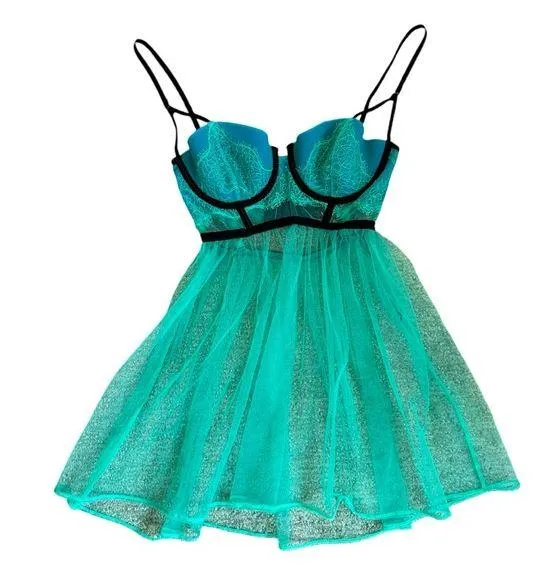 Victorias Secret Lace Tulle Teddy Babydoll Chemise Size 34B