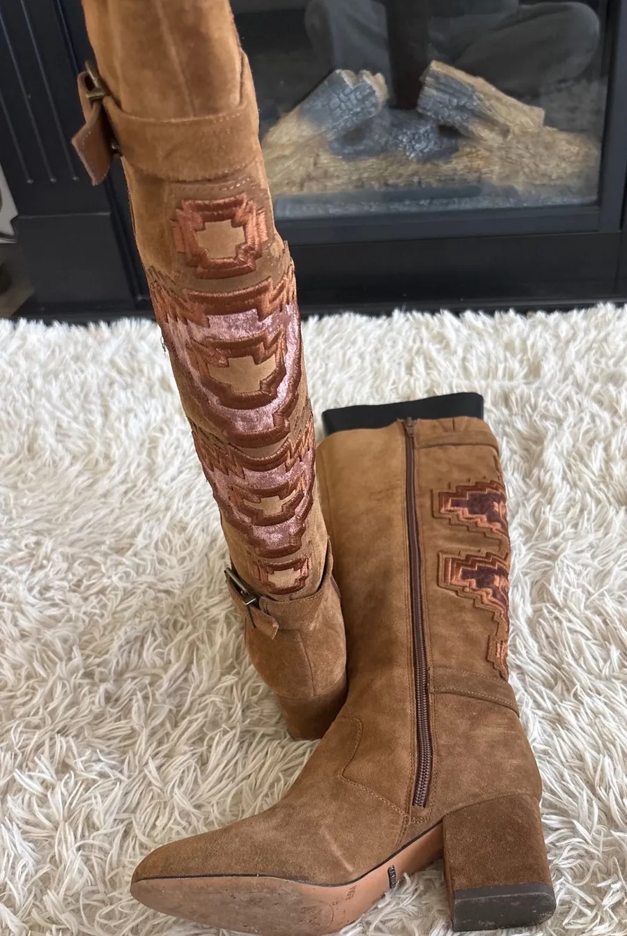 Gianni Bini Suede Embroidered Knee High BoHo Southwestern Boots Women 6.5