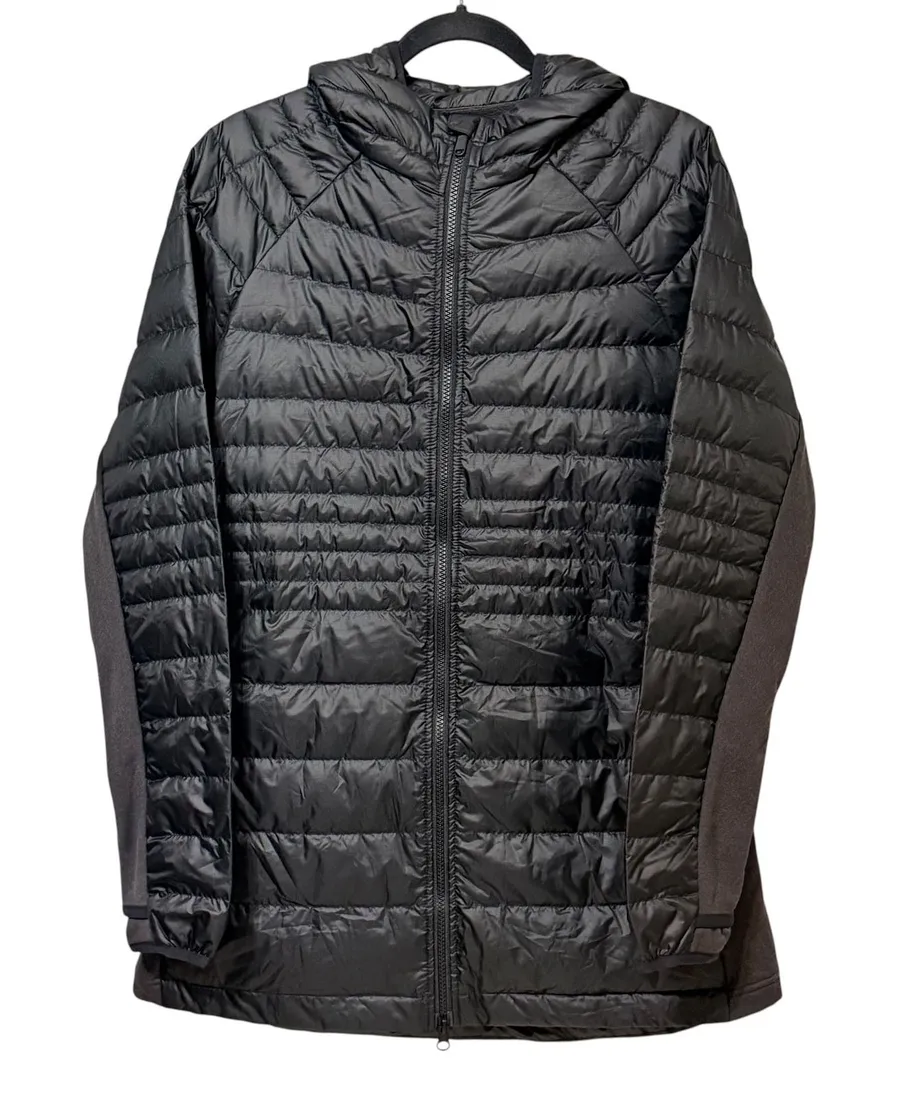 Quince Womens Black Hybrid Hooded Down Jacket 700 Fill Power DWR JDA01 NEW large