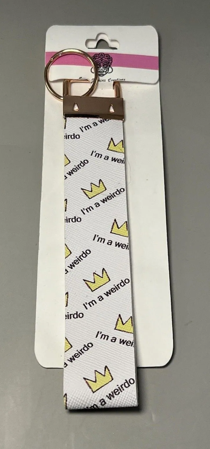 Jenkins Creations I'm A Weirdo Crown Wristlet Keychain White Lanyard Key Fob