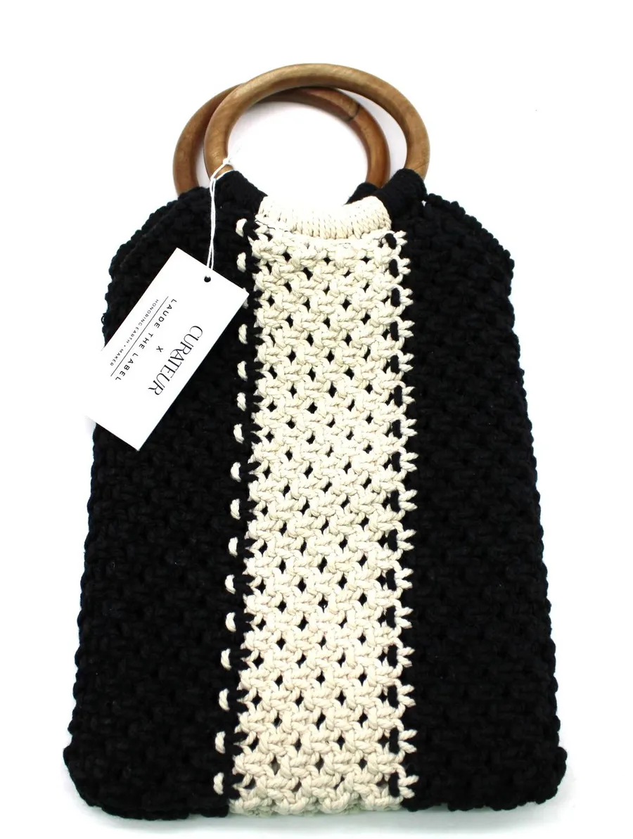 NEW Curateur x Laude The Label Gabby Mini Macrame Bag Black Cream Hippie Boho